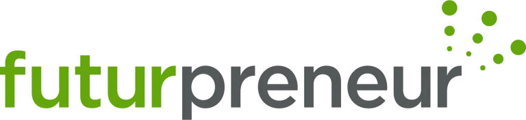 Logo Futurpreneur vert et gris avec pixels
